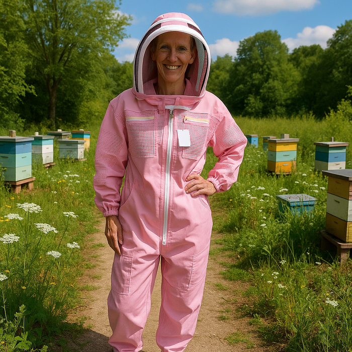 Pink Poly Cotton Beekeeping Suit With Fencing Veil