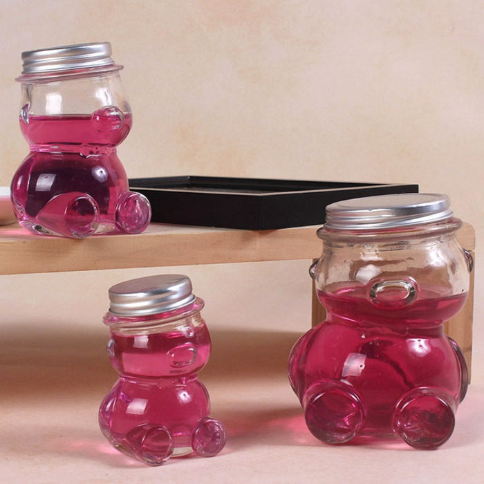 Premium Quality Teddy Bear Glass Jars 300 ML With Hat Style Lid