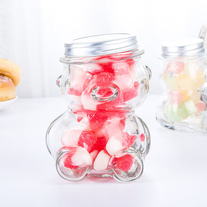 Premium Quality Teddy Bear Glass Jars 300 ML With Hat Style Lid