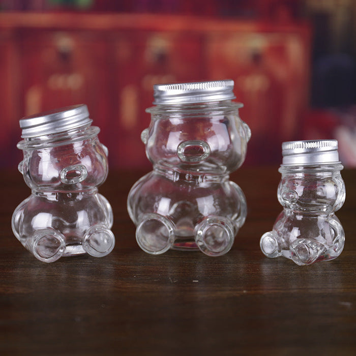 Premium Quality Teddy Bear Glass Jars 300 ML With Hat Style Lid